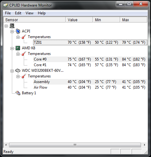 screenshot of HWMonitor